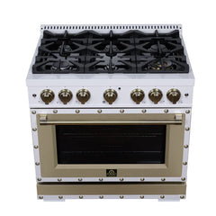 Forno Valente 36-Inch Dual Fuel Range – 6 Sealed Burners – 71,000 BTU Cooktop Output – 5.2 Cu. Ft. Convection Oven – Telescopic Racks - FFSGS6199-36CPBLK