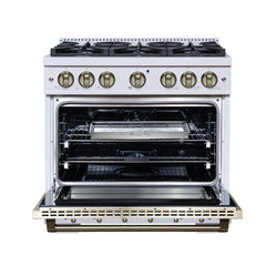 Forno Valente 36-Inch Dual Fuel Range – 6 Sealed Burners – 71,000 BTU Cooktop Output – 5.2 Cu. Ft. Convection Oven – Telescopic Racks - FFSGS6199-36CPBLK