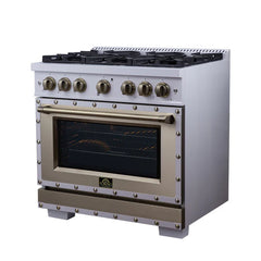 Forno Valente 36-Inch Dual Fuel Range – 6 Sealed Burners – 71,000 BTU Cooktop Output – 5.2 Cu. Ft. Convection Oven – Telescopic Racks - FFSGS6199-36CPBLK