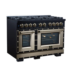 Forno Valente 48-Inch Dual Fuel Range – 8 Sealed Burners – 94,000 BTU Cooktop Output – 6.7 Cu. Ft. Double Oven – Telescopic Racks - FFSGS6199-48CP