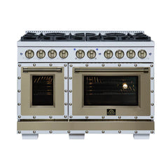 Forno Valente 48-Inch Dual Fuel Range – 8 Sealed Burners – 94,000 BTU Cooktop Output – 6.7 Cu. Ft. Double Oven – Telescopic Racks - FFSGS6199-48CP