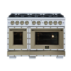 Forno Valente 48-Inch Dual Fuel Range – 8 Sealed Burners – 94,000 BTU Cooktop Output – 6.7 Cu. Ft. Double Oven – Telescopic Racks - FFSGS6199-48CP