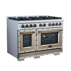 Forno Valente 48-Inch Dual Fuel Range – 8 Sealed Burners – 94,000 BTU Cooktop Output – 6.7 Cu. Ft. Double Oven – Telescopic Racks - FFSGS6199-48CP