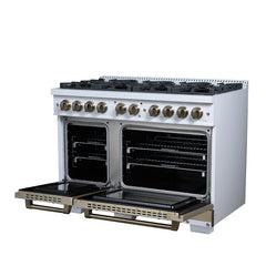Forno Valente 48-Inch Dual Fuel Range – 8 Sealed Burners – 94,000 BTU Cooktop Output – 6.7 Cu. Ft. Double Oven – Telescopic Racks - FFSGS6199-48CP