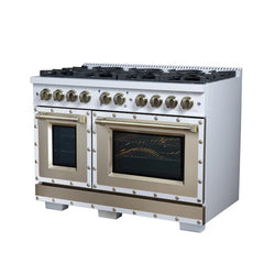 Forno Valente 48-Inch Dual Fuel Range – 8 Sealed Burners – 94,000 BTU Cooktop Output – 6.7 Cu. Ft. Double Oven – Telescopic Racks - FFSGS6199-48CP