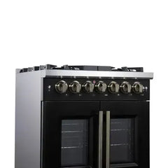 Forno 30-Inch Capriasca Dual Fuel Range with 5 Gas Burners, 100,000 BTUs, and French Door Electric Oven in Black with Antique Brass Accessories (FFSGS6387-30BLK) - The Home Selection