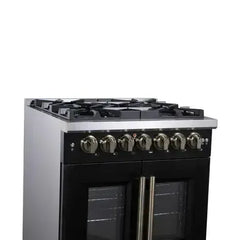 Forno 30-Inch Capriasca Dual Fuel Range with 5 Gas Burners, 100,000 BTUs, and French Door Electric Oven in Black with Antique Brass Accessories (FFSGS6387-30BLK) - The Home Selection