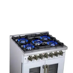 Forno 30-Inch Capriasca Dual Fuel Range with 5 Gas Burners, 100,000 BTUs, and French Door Electric Oven in White with Antique Brass Accessories (FFSGS6387-30WHT) - The Home Selection