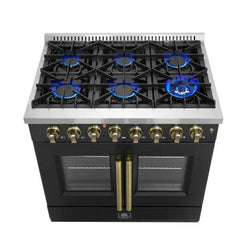 Forno 36-Inch Galiano Dual Fuel Range with 6 Gas Burners, 83,000 BTUs, & French Door Electric Oven in Stainless Steel (FFSGS6356-36)