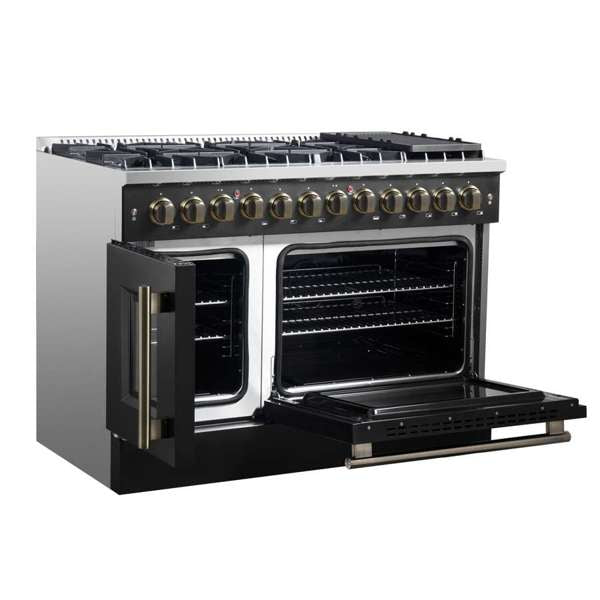 Forno 48-Inch Galiano Dual Fuel Range with 8 Gas Burners, 107,000 BTUs, & French Door Electric Oven in Stainless Steel - FFSGS6356-48