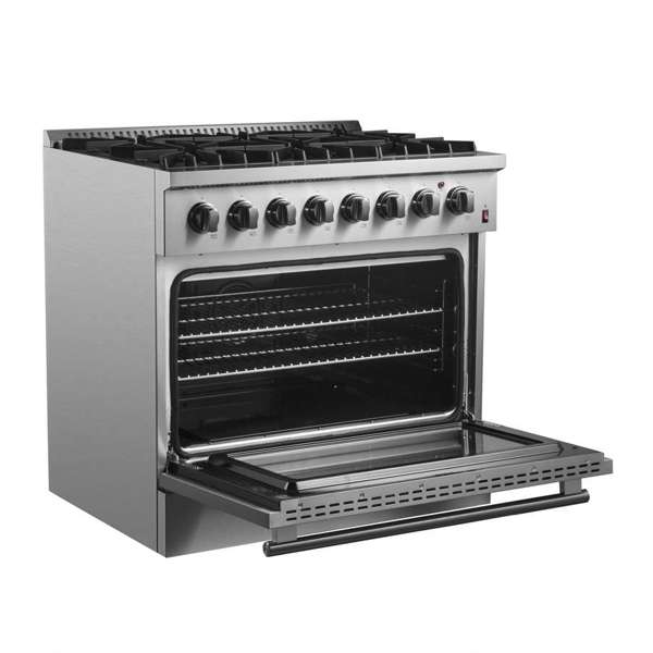 Forno Marco 36-Inch Dual Fuel Range Stainless Steel, 6 Sealed Burners - 67,000 BTU, 5.36 cu.ft. True Convection Oven - FFSGS6197-36