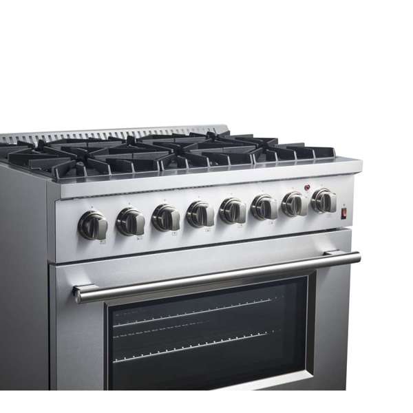 Forno Marco 36-Inch Dual Fuel Range Stainless Steel, 6 Sealed Burners - 67,000 BTU, 5.36 cu.ft. True Convection Oven - FFSGS6197-36