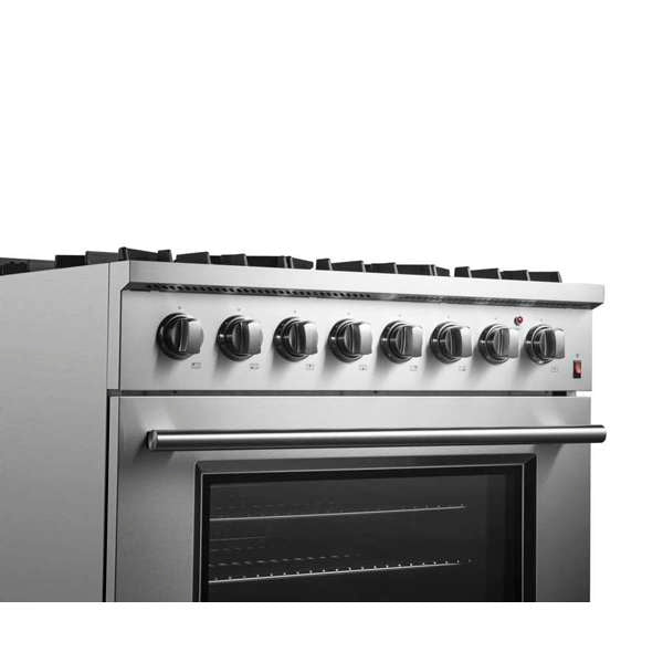 Forno Marco 36-Inch Dual Fuel Range Stainless Steel, 6 Sealed Burners - 67,000 BTU, 5.36 cu.ft. True Convection Oven - FFSGS6197-36