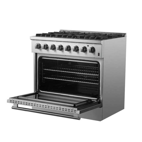 Forno Marco 36-Inch Dual Fuel Range Stainless Steel, 6 Sealed Burners - 67,000 BTU, 5.36 cu.ft. True Convection Oven - FFSGS6197-36