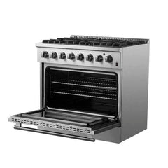 Forno Marco 36-Inch Dual Fuel Range Stainless Steel, 6 Sealed Burners - 67,000 BTU, 5.36 cu.ft. True Convection Oven - FFSGS6197-36