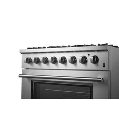 Forno Marco 36-Inch Dual Fuel Range Stainless Steel, 6 Sealed Burners - 67,000 BTU, 5.36 cu.ft. True Convection Oven - FFSGS6197-36