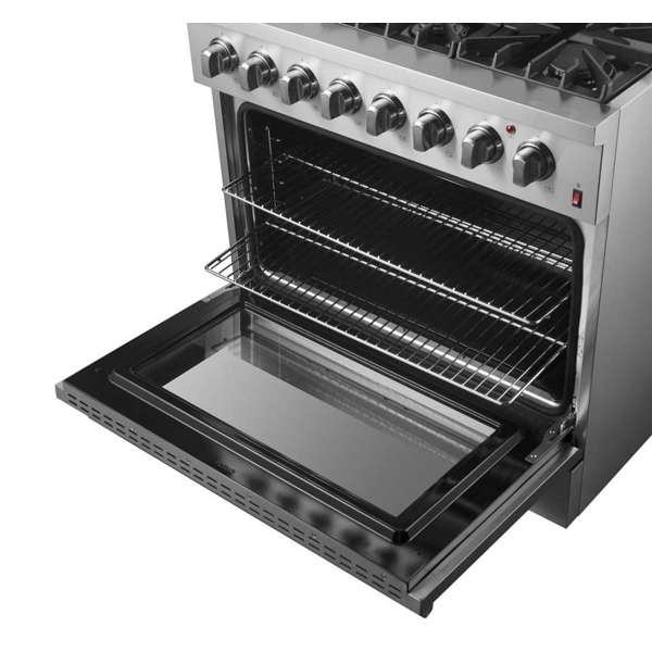 Forno Marco 36-Inch Dual Fuel Range Stainless Steel, 6 Sealed Burners - 67,000 BTU, 5.36 cu.ft. True Convection Oven - FFSGS6197-36