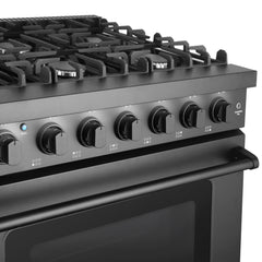 Cosmo Cosmo 36 in. Haven Collection 6.0 cu. ft. Gas Range, 6 Burners, Convection Oven, Knob LEDs, Storage Drawer, Matte Black - COS-EPGR366-BK
