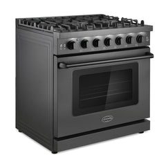 Cosmo Cosmo 36 in. Haven Collection 6.0 cu. ft. Gas Range, 6 Burners, Convection Oven, Knob LEDs, Storage Drawer, Matte Black - COS-EPGR366-BK