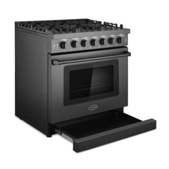 Cosmo Cosmo 36 in. Haven Collection 6.0 cu. ft. Gas Range, 6 Burners, Convection Oven, Knob LEDs, Storage Drawer, Matte Black - COS-EPGR366-BK