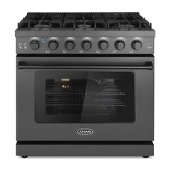 Cosmo Cosmo 36 in. Haven Collection 6.0 cu. ft. Gas Range, 6 Burners, Convection Oven, Knob LEDs, Storage Drawer, Matte Black - COS-EPGR366-BK