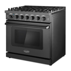 Cosmo Cosmo 36 in. Haven Collection 6.0 cu. ft. Gas Range, 6 Burners, Convection Oven, Knob LEDs, Storage Drawer, Matte Black - COS-EPGR366-BK