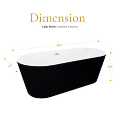 Altair Kaprun 63" x 30" Flatbottom Freestanding Acrylic Soaking Bathtub in Glossy Black with Drain and Overflow - 51563-BAT-BK-FC
