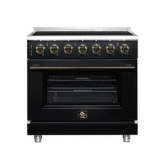 Forno Massimo 36" Freestanding Electric range, 5 Radiant Burners, 5.36 cf. True Convection oven, Air fryer kit - Black - Front - The Home Selection