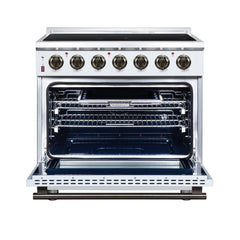 Forno Massimo 36" Freestanding Electric range, 5 Radiant Burners, 5.36 cf. True Convection oven, Air fryer kit - White - Front Open - The Home Selection