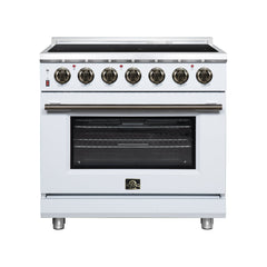 Forno Massimo 36" Freestanding Electric range, 5 Radiant Burners, 5.36 cf. True Convection oven, Air fryer kit - White - Front - The Home Selection