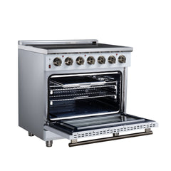 Forno Massimo 36" Freestanding Electric range, 5 Radiant Burners, 5.36 cf. True Convection oven, Air fryer kit - White - Left Angle Open - The Home Selection