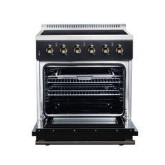 Forno Galiano 30" Freestanding Electric range, 4 Radiant Burners, 4.32 cf. True Convection oven, Air fryer kit - Black - Front Open - The Home Selection