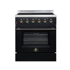 Forno Galiano 30" Freestanding Electric range, 4 Radiant Burners, 4.32 cf. True Convection oven, Air fryer kit - Black - Front - The Home Selection