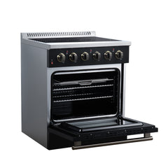 Forno Galiano 30" Freestanding Electric range, 4 Radiant Burners, 4.32 cf. True Convection oven, Air fryer kit - Black - Left Angle Open - The Home Selection
