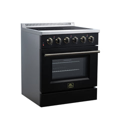 Forno Galiano 30" Freestanding Electric range, 4 Radiant Burners, 4.32 cf. True Convection oven, Air fryer kit - Black - Left Angle - The Home Selection