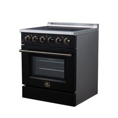 Forno Galiano 30" Freestanding Electric range, 4 Radiant Burners, 4.32 cf. True Convection oven, Air fryer kit - Black - Right Angle - The Home Selection