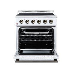 Forno Galiano 30" Freestanding Electric range, 4 Radiant Burners, 4.32 cf. True Convection oven, Air fryer kit - White - Front Open - The Home Selection