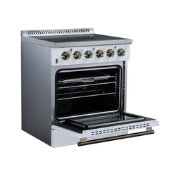 Forno Galiano 30" Freestanding Electric range, 4 Radiant Burners, 4.32 cf. True Convection oven, Air fryer kit - White - Left Angle Open - The Home Selection