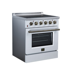 Forno Galiano 30" Freestanding Electric range, 4 Radiant Burners, 4.32 cf. True Convection oven, Air fryer kit - White - Left Angle - The Home Selection