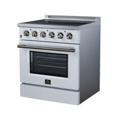 Forno Galiano 30" Freestanding Electric range, 4 Radiant Burners, 4.32 cf. True Convection oven, Air fryer kit - White - Right Angle - The Home Selection
