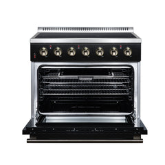 Forno Galiano 36" Freestanding Electric range, 5 Radiant Burners, 5.36 cf. True Convection oven, Air fryer kit - Black - Front Open - The Home Selection