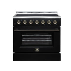 Forno Galiano 36" Freestanding Electric range, 5 Radiant Burners, 5.36 cf. True Convection oven, Air fryer kit - Black - Front - The Home Selection