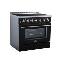 Forno Galiano 36" Freestanding Electric range, 5 Radiant Burners, 5.36 cf. True Convection oven, Air fryer kit - Black - Left Angle - The Home Selection