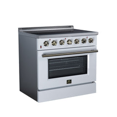 Forno Galiano 36" Freestanding Electric range, 5 Radiant Burners, 5.36 cf. True Convection oven, Air fryer kit - White - Left Angle - The Home Selection