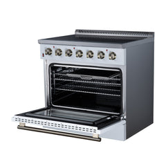 Forno Galiano 36" Freestanding Electric range, 5 Radiant Burners, 5.36 cf. True Convection oven, Air fryer kit - White - Right Angle Open - The Home Selection