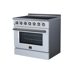 Forno Galiano 36" Freestanding Electric range, 5 Radiant Burners, 5.36 cf. True Convection oven, Air fryer kit - White - Right Angle - The Home Selection