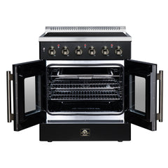 Forno Galiano 30" French Door Electric range, 4 Radiant Burners, 4.32 cf. True Convection oven, Air fryer kit - Black - Front Open - The Home Selection