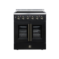 Forno Galiano 30" French Door Electric range, 4 Radiant Burners, 4.32 cf. True Convection oven, Air fryer kit - Black - Front - The Home Selection