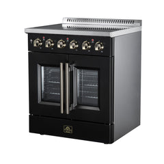 Forno Galiano 30" French Door Electric range, 4 Radiant Burners, 4.32 cf. True Convection oven, Air fryer kit - Black - Right Angle - The Home Selection