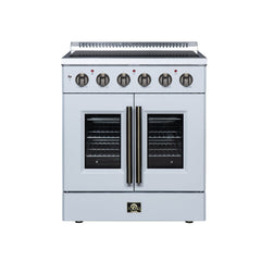 Forno Galiano 30" French Door Electric range, 4 Radiant Burners, 4.32 cf. True Convection oven, Air fryer kit - White - Front - The Home Selection